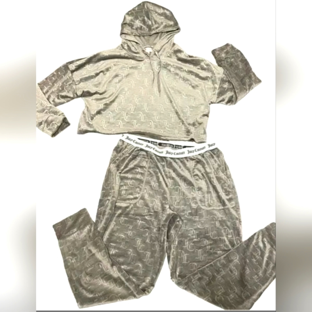 Juicy Couture Pajama / Jogger Set - Gray Crop Top Hoodie And Pants Size L
